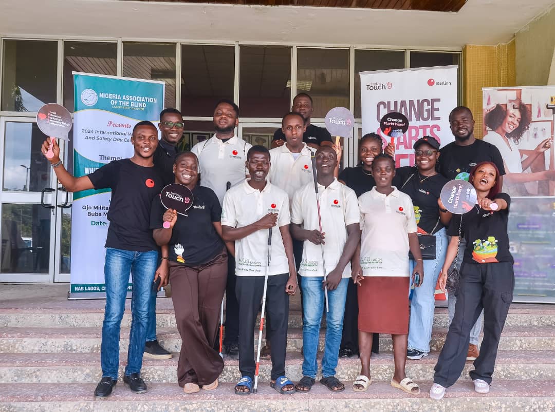 The Sterling Bank Team and some members of the Nigeria Association of the Blind on White Cane Day 2024. 