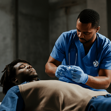 A male nurse about to administer CPR 