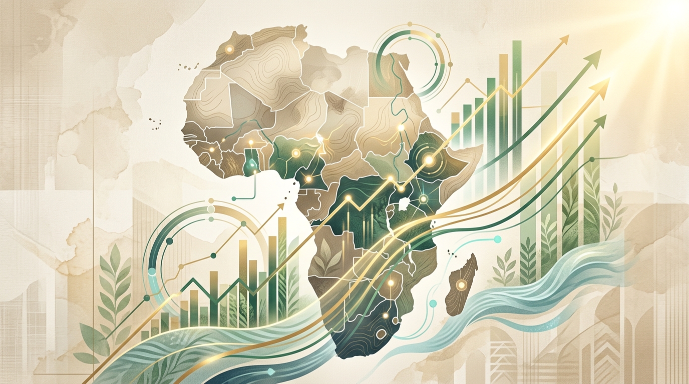 Abstract visual of Africa-focused development finance, growth lines, and resilience themes.